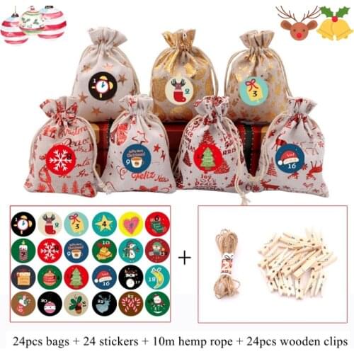 Hot sale 24pcs/lot Small Cotton Bags 10x14 13x18cm Christmas Gift Bag Drawstring Pouches Jewelry Candy Gifts Packaging Bags