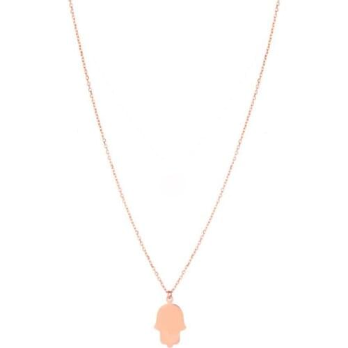 Hamsa Hand of Fatima Hand Pendant Necklace Jewelry Rose Gold 925 Sterling Silver 50cm Chain