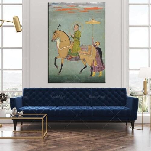 Indian Art, Alam Gir Emperor on Horseback, Traditional Art, Mughal, Hinduism, Hindu Art, Devi, India, Southeast Asia, Goddess De