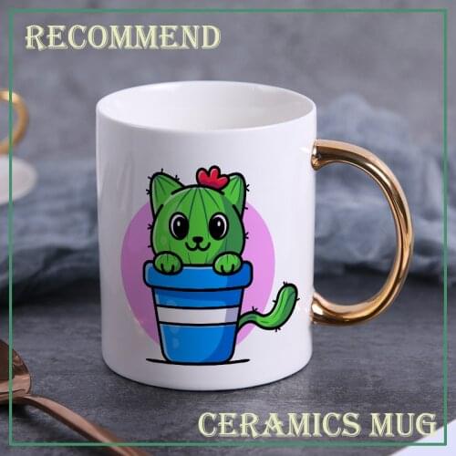 Cactus kitten ceramic coffee mug,literary teacup Office Coffee mugs Milk Cup Ceramic Cup Drinkware gift 400ml KTDW-007