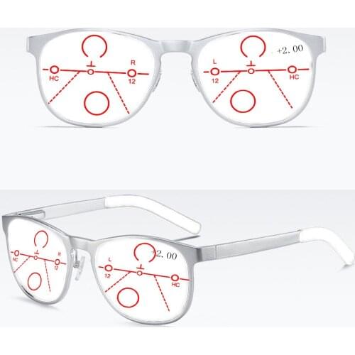Al-mg Alloy Round Ultralight Progressive Multifocal Reading Glasses +0.75 +1 +1.25 +1.5 +1.75 +2 +2.25 +2.5 +2.75 +3 +3.25 To +4