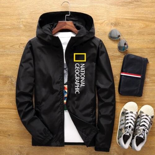 Size 6XL 7XL Spring and Autumn New National Geographic Bomber Jacket Mens Casual Windbreaker Zipper Hooded Jacket