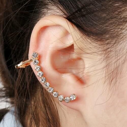 Fashion Left Right Ear Cuff Full Crystal Curved Piercing Jewelry Earcuffs Women Gifts Gold Silver Plated Clip Earring