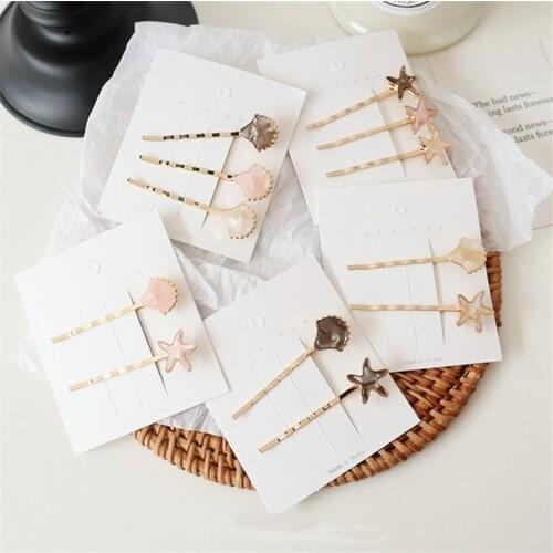 2pcs/set Fashion Women Gold Metal Hairpins Starfish Shell Hair Clips Barrette Bobby Pins For Women Girls Wedding Accessories
