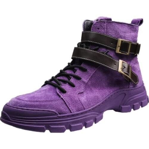 2021 Fashion Nubuck Leather Men Martin Shoes Purple Punk Motorcycle Ankle Boots Zapatillas Hombre A1