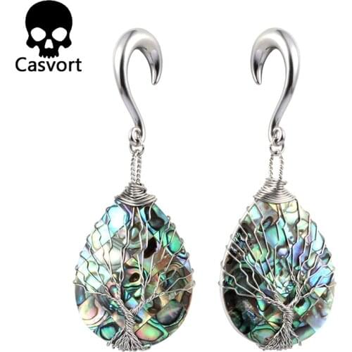 Casvort new arrival natural shell ear plugs dangle ear tunnel stainless steel gold ear weight hook piercing gauges