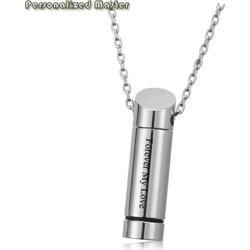 Personalized Master Custom Special Date Stainless Steel Cylinder Cremation urn Ashes Pendant Necklace Keepsake Memorial Jewelry