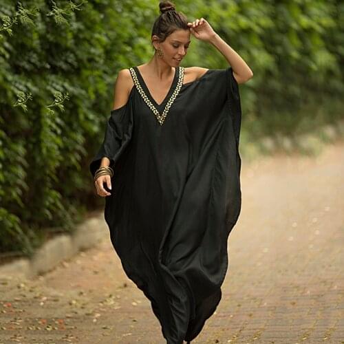 Plus Size Kaftan Chiffon Tunic Beach Dress Swim Wear Bathing Suit Cover Up Women Summer Beachwear pareos Robe de plage sarongs