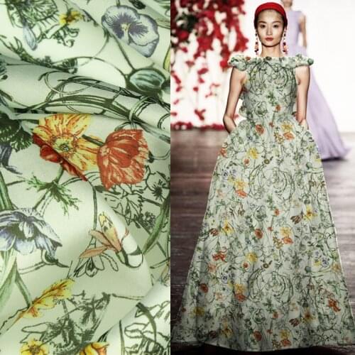 Plant design silk organza satin fabric floral print fit for wedding dress,SOZ157