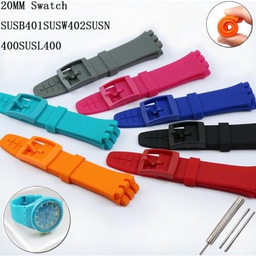 Watch Accessories 20mm For Swatch SUSB401SUSW402SUSN400SUSL400 Series Mens and Womens Student Silicone Sports Strap Send tool