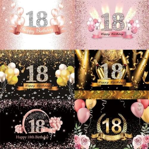 Rose Gold Sweet 18th Photo Backdrop Girls Happy Birthday Party Balloon Pink Flower Decoration Photography Backgrounds Banner