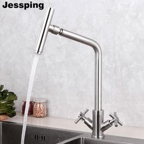Dual handles hot and cold water mixer kitchen faucet brushed surface
