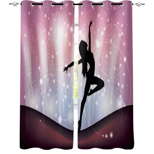 Dance Woman Silhouette Starry Sky Modern Blackout Curtains for Living Room Decoration Curtain Bedroom Kids Curtain Drapes