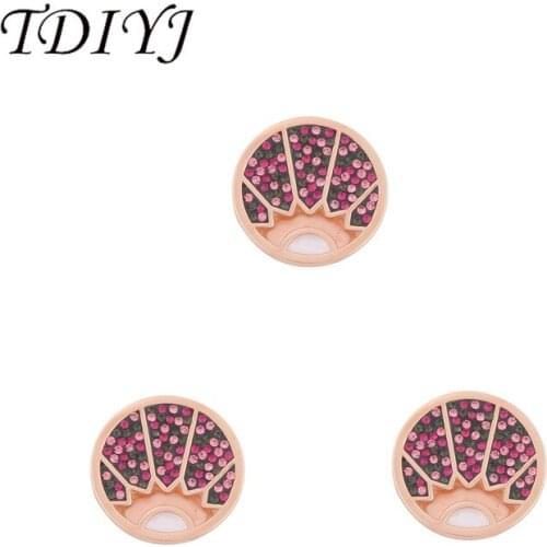 TDIYJ Top Fashion 33mm Beautiful Rose Gold Coin Disc with Colorful Crystals for 35mm Frame Pendants 1pcs/lot