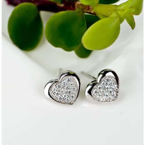 GNE0453 Hot Sale 100% Real 925 Sterling Silver Stud Earrings Sweet Heart Crystal CZ Charming Earring, Fashion Jewelry For Women
