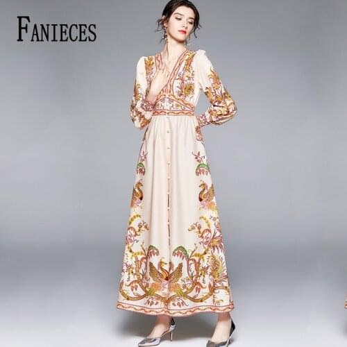 Women Autumn Elegant Floral Runway Dress Festa High Quality Long Maxi Party Dresses Robe Femme Chic Designer Vestidos sukienka
