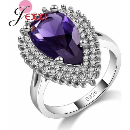 New Luxurious Crystal 925 Sterling Silver Orange Color Big Cubic Zirconia Ring Fine Jewelry Women Engagement For Party