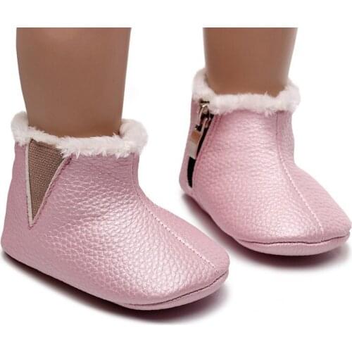 Winter Warm Infant Boy Girl Boots Solid Color Zipper Elastic Cotton Baby Soft Sole Shoes Toddler Non-slip First Walkers Footwear