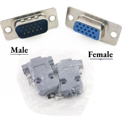 10 sets RS232 Parallel Serial Port DB15 3-Rows 15 Pin D Sub 10pcs Male/Female Solder Connector + 10pcs Plastic Shell Cover