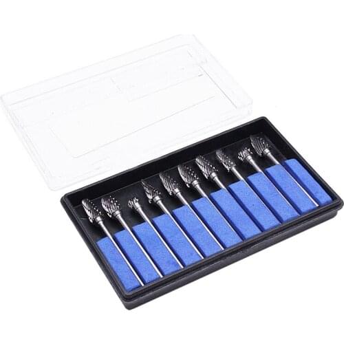 10pcs Double Pattern Tungsten Steel Dental Burs Lab Burrs Tooth Drill For handpiece Polisher Burrs with box