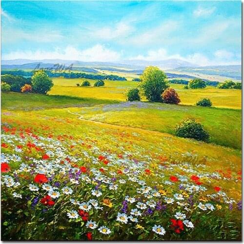 100% Hand Painted Outdoor Scenery Flowers Oil Painting Modern Home Decor Unframed Canvas Picture Art Paintings Crafts Artwork
