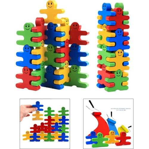 16x Creative Wood Balance Villain Blocks Montessori Education Early Learning Toy