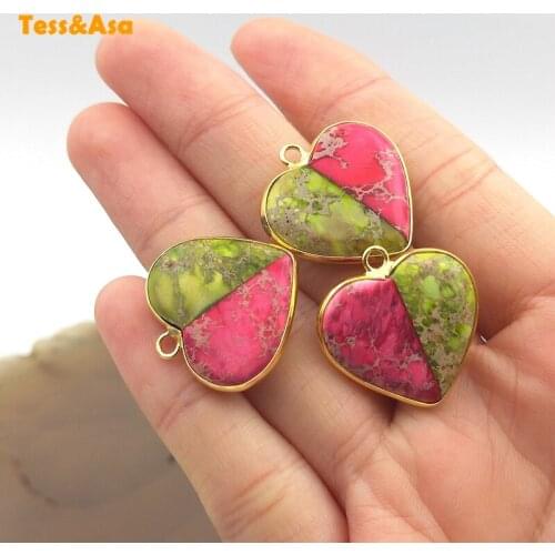 3pcs Natural Stone Colours Emperor Stone Gold Heart Shape Pendants Exquisite Charm Woman Exquisite Jewelry Necklace Making