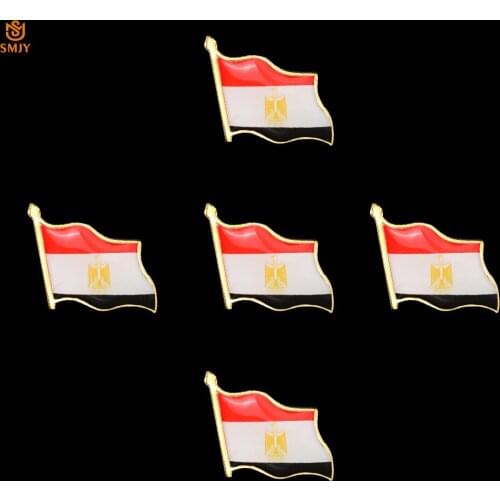 5PCS Egypt Gold Plated Mixed Color National Flag Brooch African Zinc Alloy Lapel Wearble Pin Badge Collection