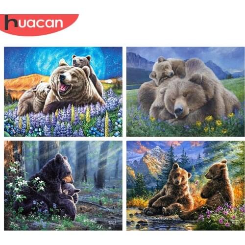 HUACAN Full Square 5d Diamond Painting Bear Handmade Gift DIY Diamond Embroidery Animal Mosaic Forest Wall Art Decor