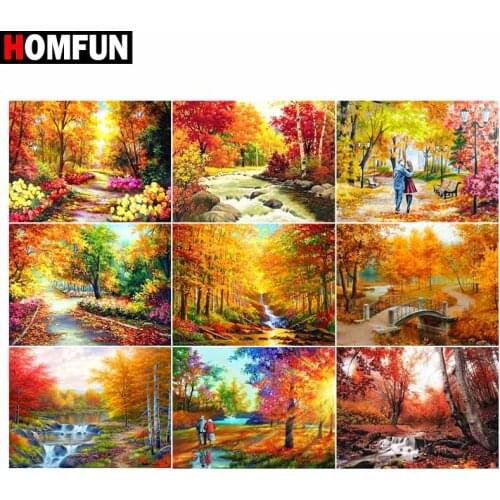HOMFUN Diamond Painting Full Square/Round Diamond" tree street " Pattern Embroidery Cross Stitch 5D Rhinestone Painting