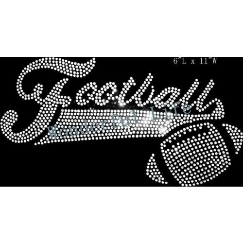 Free shipping football with a soccer hotfix rhinestone Iron On bling transfer design motif