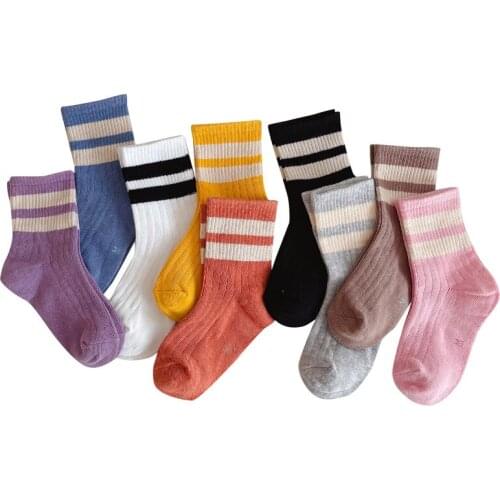 Children Girls Socks Spring Autumn Baby Kids Striped Candy Colors Sock For Boys Cotton Breathable Stockings Casual 2021 New