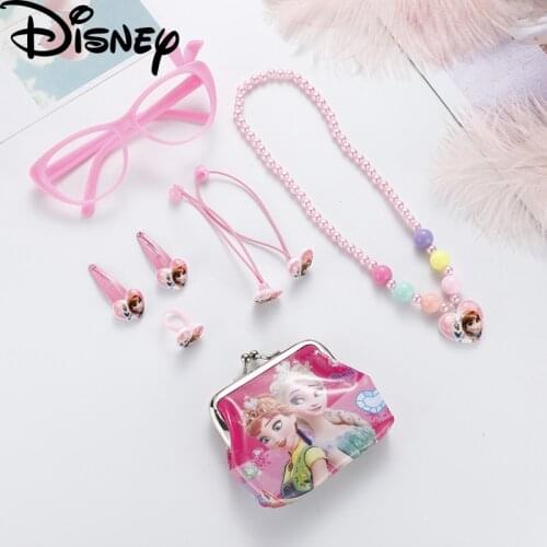 Children Necklace Hair Accessories Elsa Anna Princess Jewelry 8pcs/set Cartoon Girls Coin Purse Kindergarten Gift Toys
