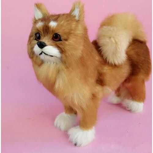 Dorimytrader Simulation Animal Pomeranian Dog Plush Toy Stuffed Soft Realistic Dog Pet Dogs Handcraft Decoration Gift 29x25cm