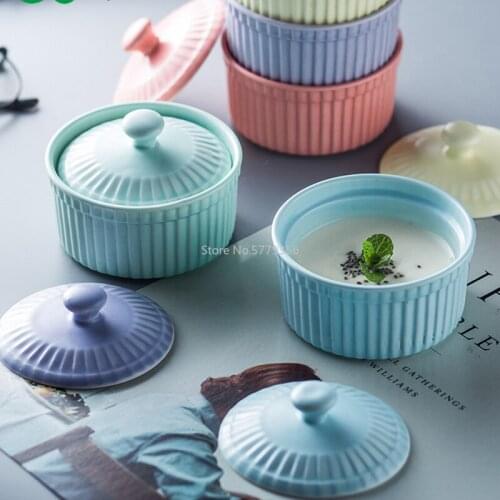 Ceramic Spice Suffolk Cake Yogurt Jar Baking Bowl Solid Color Home Kitchen