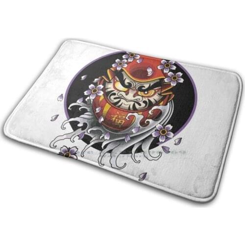 Daruma Mat Rug Carpet Anti-Slip Bedroom Entrance Door Mat Daruma Zen Doll Buddha Japan East Tattoos Flowers Wish Food