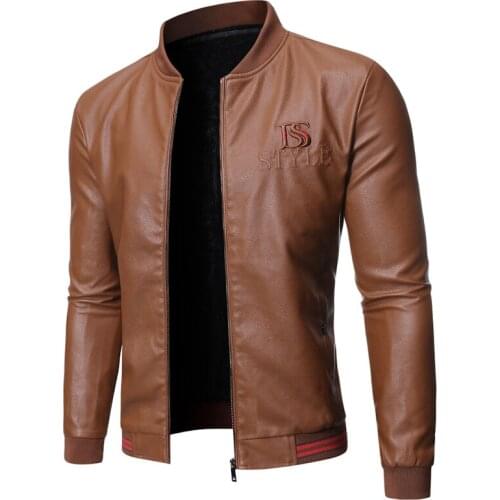 Autumn Winter Korean PU Men Leather Jacket Casual Solid Color Slim Fit New Spring Mens Jacket Streetwear Baseball Jacket Men