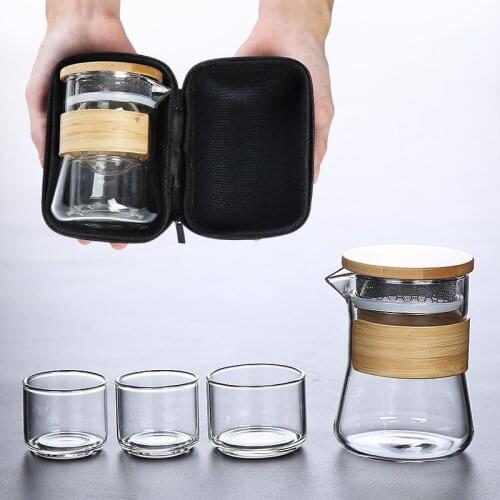 LUWU Glass teapots with 3 cups handmade portable travel tea set drinkware