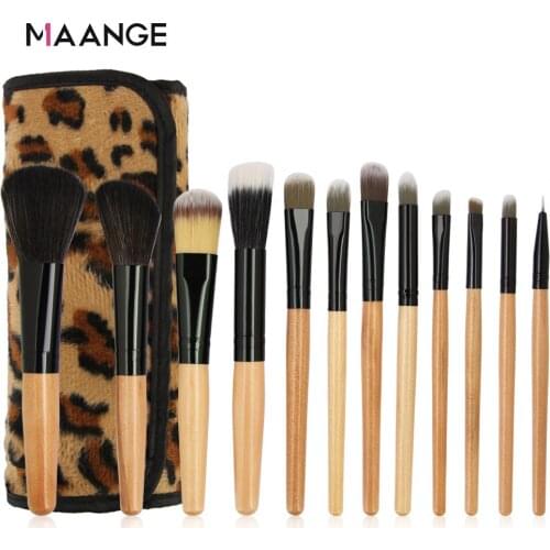 MAANGE 12 pcs Makeup Brushes Makeup Tools/Leopard Series High Quality Brushes and Traditional Weave Cosmetic Bag