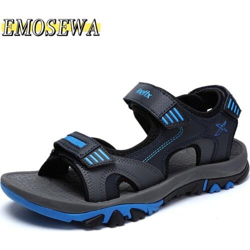 EMOSEWA Brand Summer Men Sandals Hook&loop Mens Summer Shoes 2018 Fashion Waterproof Casual Beach Shoes Big Size 40-45 Blue