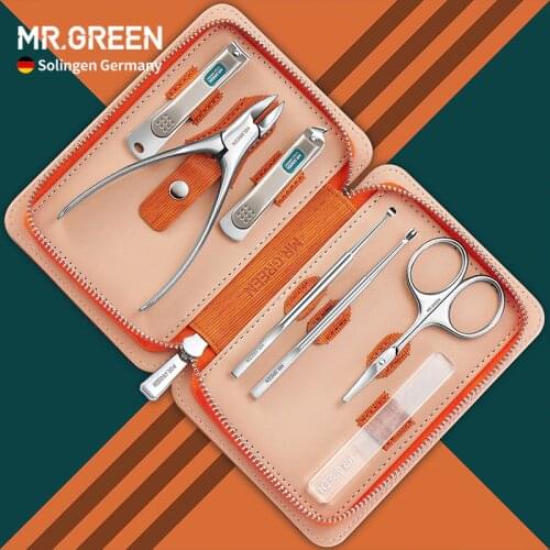 MR.GREEN Nail Manicure Set Pedicure Sets Clipper Stainless Steel Professional Nail Cutter Tools Travel Kit Portable 7Pc Set Gift