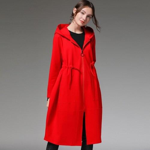 2019New arrival autumn trench coat women Loose clothing outerwear quality with a hood fashion women waist drawstring windbreaker
