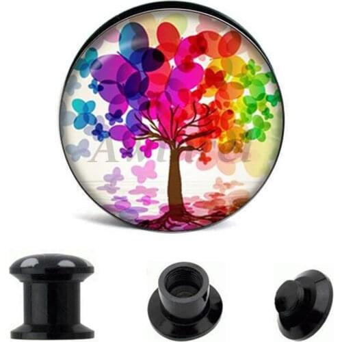Wholesale Ear Gauge Plugs Colorful Life Tree Acrylic Screw Fit Flesh Tunnel Plug Eyelet Body Piercing Jewelry 6mm-25mm AW40314