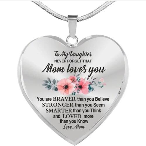 To My Daughter Heart Shape Pendant Necklace for Women Necklace Gifts for Daughter From Love Mom Dad Birthday Gift Jewelry