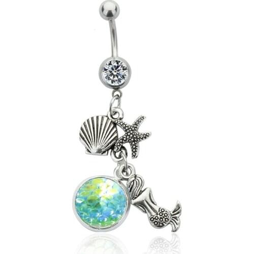 Mermaid Piercing Navel Surgical Steel Crystal Rhinestone Belly Button Ring Navel Piercing Ombligo Body Piercing Nombril Neylanly