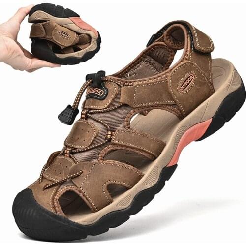 Summer Genuine Leather Men Sandals Outdoor Hiking Non-Slip Wear Resistant Casual Shoes Fashion Water Beach Man Slippers Big Size