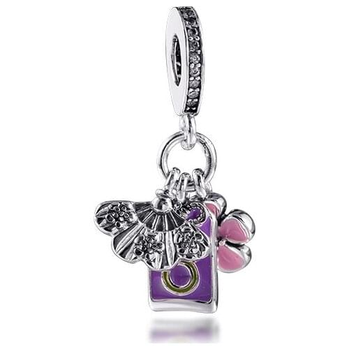 Fits Orignal 925 Charms Bracelet Sakura Omamori Fan Dangle Charm Sterling Silver Jewelry Woman DIY Fashion Mothers Day Beads