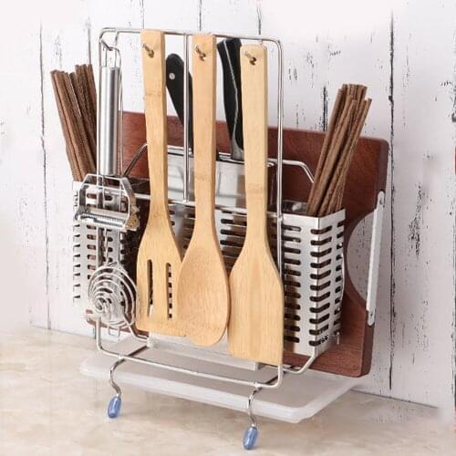 Stainless Steel Knife Storage Rack Knife Holder Chopsticks Tube Cutting Board Pot Cover Rack Multi-Function Knife Holder