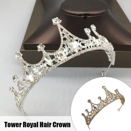 Gold/Silver Color Tiara Fashion Crowns Rhinestone Headbands for Women Girls Royal Princess Diadem Bride Wedding Hair Accessories