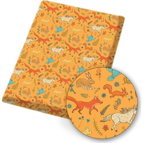 IBOWS Polyester Cotton Fabric Cartoon Fox Printed Fabric DIY Sewing Home Textile Table Cloth Garment Material 45*150cm/Pc 80g